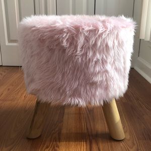 Pink faux fur accent stool